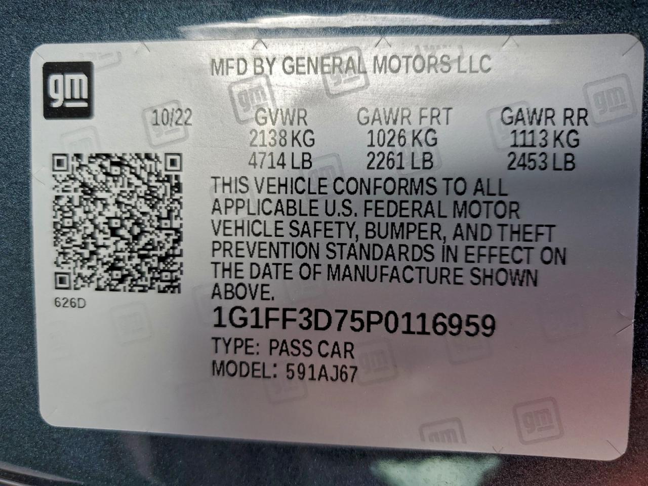 2023 Chevrolet Camaro Lt1 VIN: 1G1FF3D75P0116959 Lot: 94903555