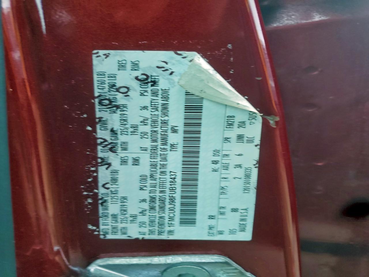 2015 Ford Escape Titanium VIN: 1FMCU0J98FUB18437 Lot: 94278195