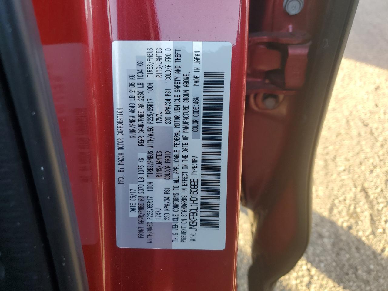 2017 Mazda Cx-5 Touring VIN: JM3KFBCL1H0160996 Lot: 92487115