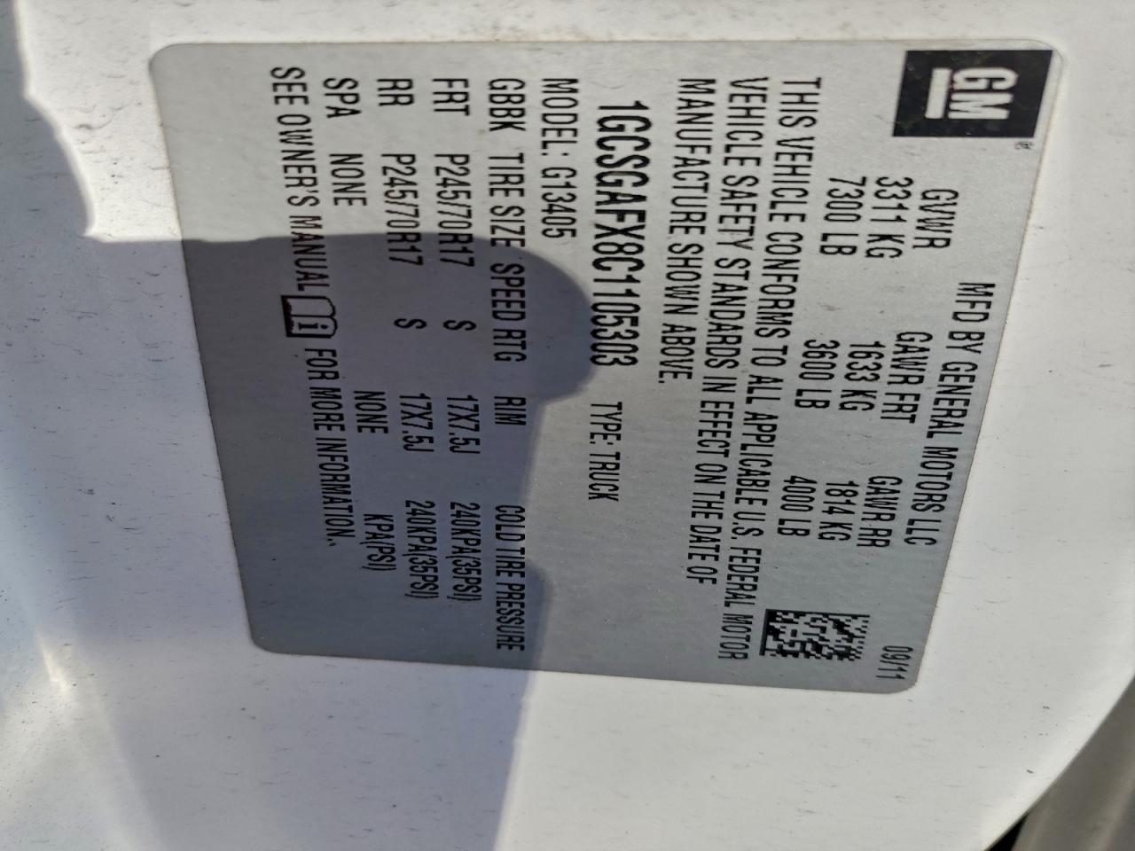 2012 Chevrolet Express G1500 VIN: 1GCSGAFX8C1105303 Lot: 92651275