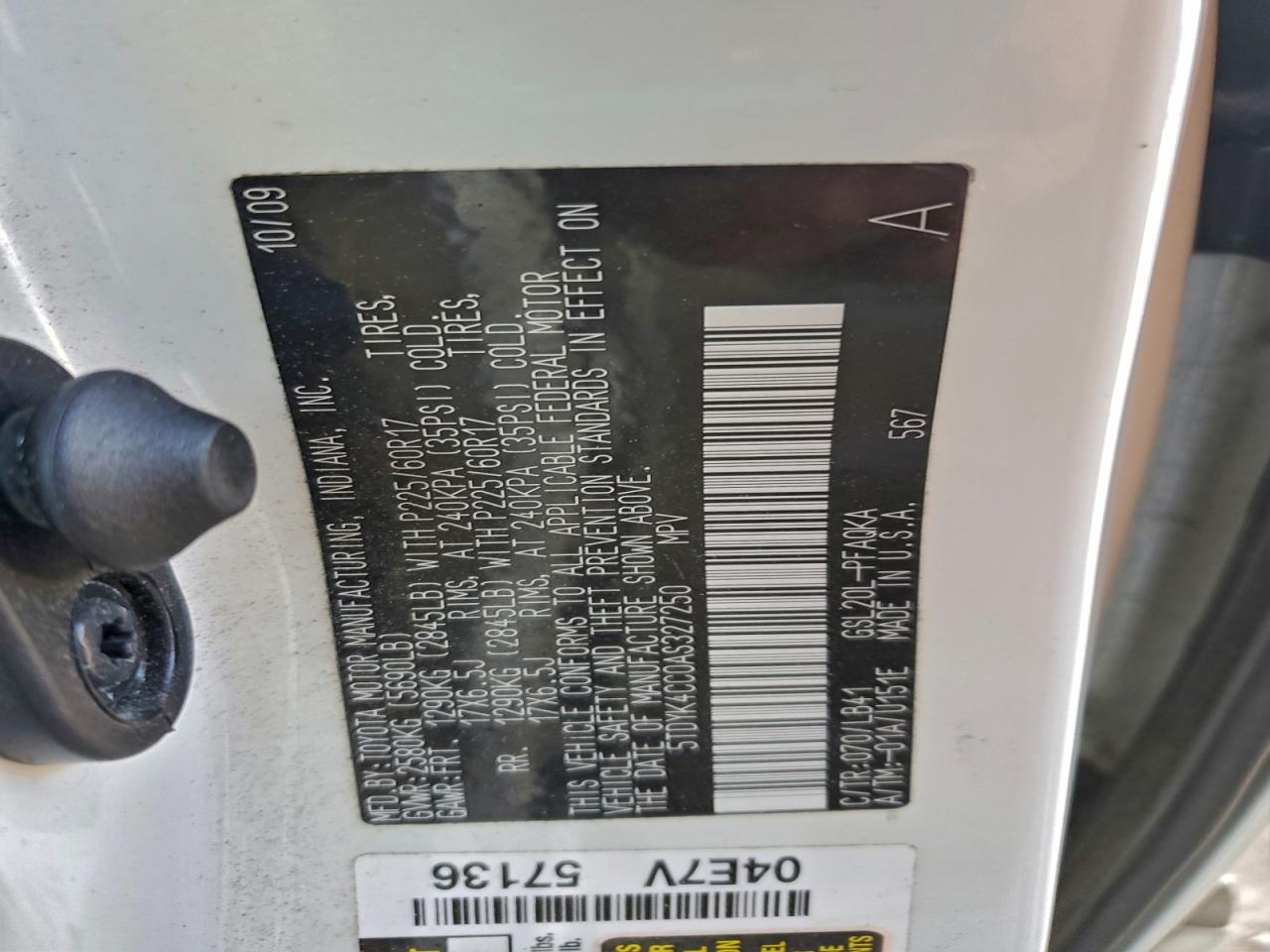 2010 Toyota Sienna Xle VIN: 5TDYK4CC0AS327250 Lot: 92602915