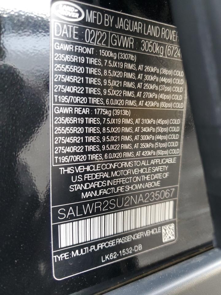 2022 Land Rover Range Rover Sport Hse Silver Edition VIN: SALWR2SU2NA235067 Lot: 92664965