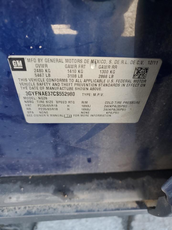 2012 Cadillac Srx Luxury Collection VIN: 3GYFNAE37CS552980 Lot: 91783025