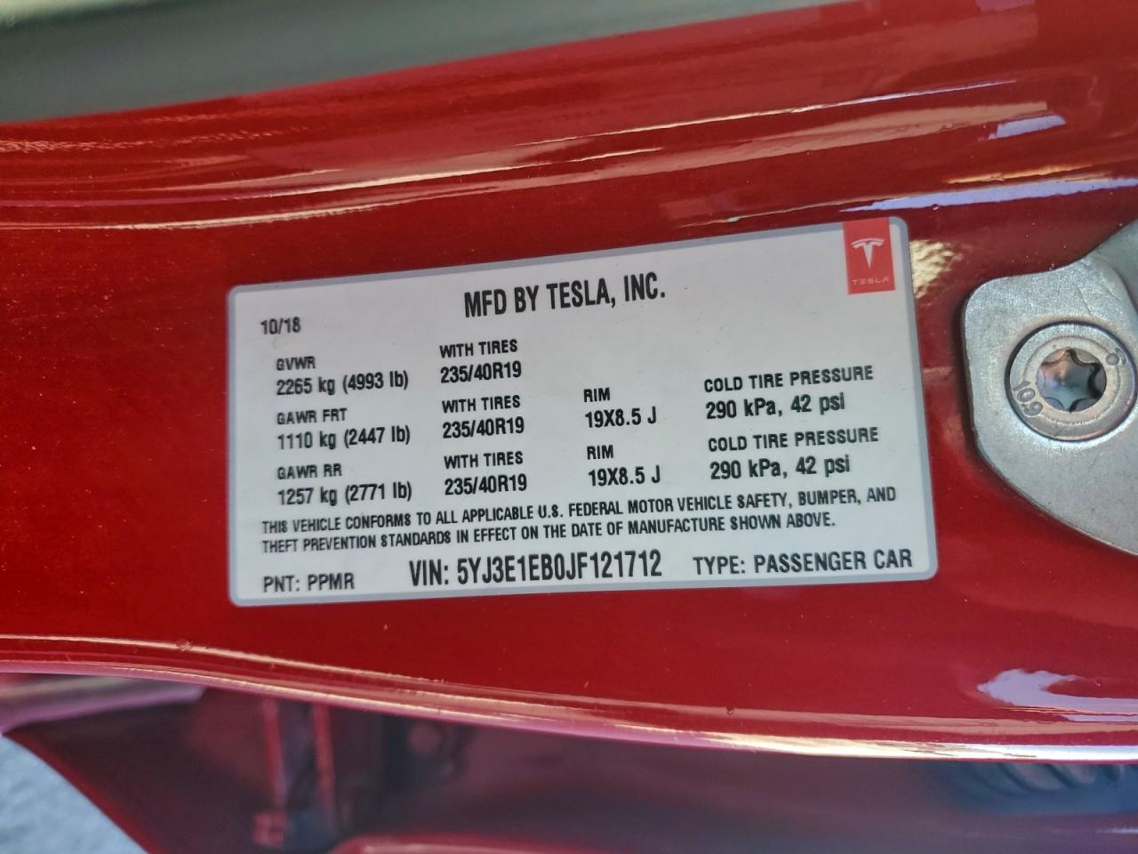 2018 Tesla Model 3 VIN: 5YJ3E1EB0JF121712 Lot: 94717565