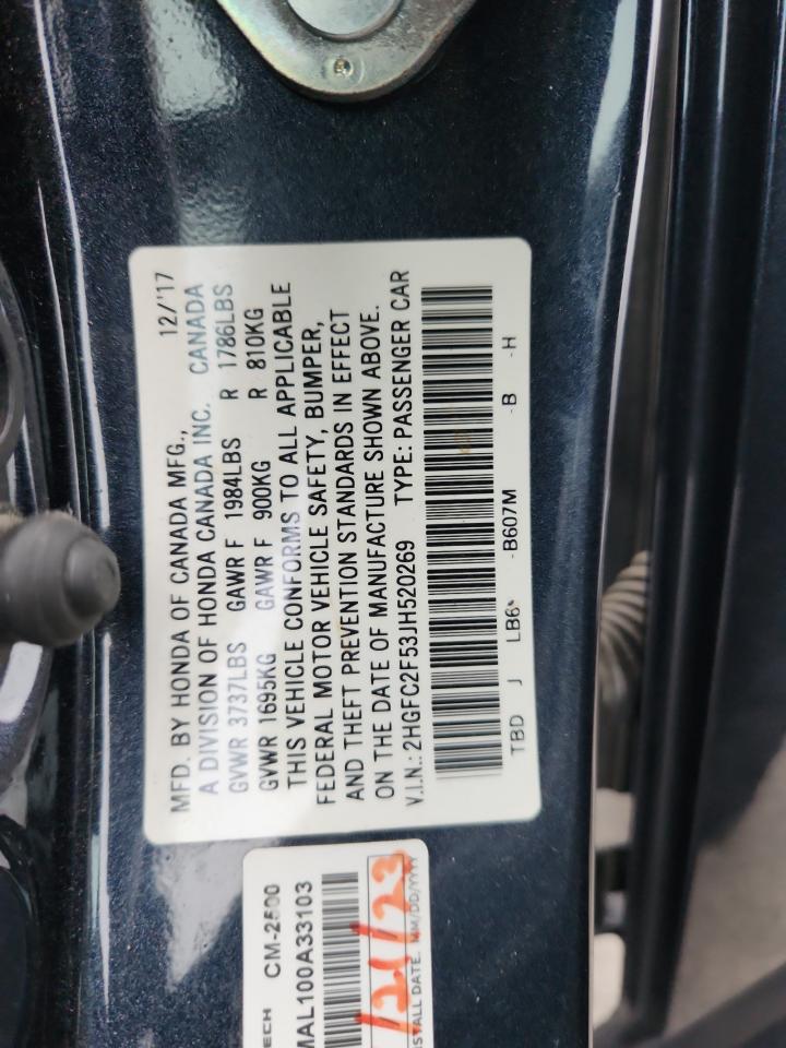 2018 Honda Civic Lx VIN: 2HGFC2F53JH520269 Lot: 93051705