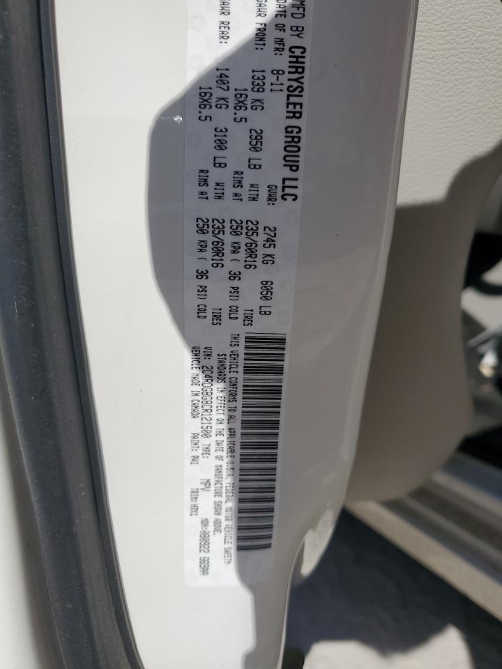 2012 Dodge Grand Caravan Se VIN: 2C4RDGBG8CR121500 Lot: 92813625