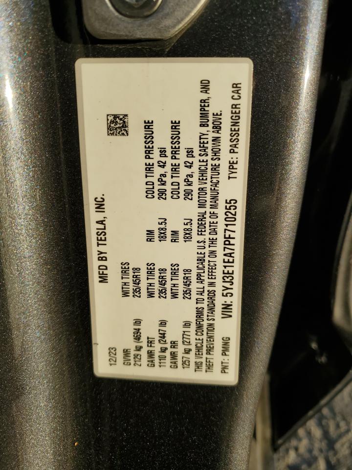 2023 Tesla Model 3 VIN: 5YJ3E1EA7PF710255 Lot: 91219095