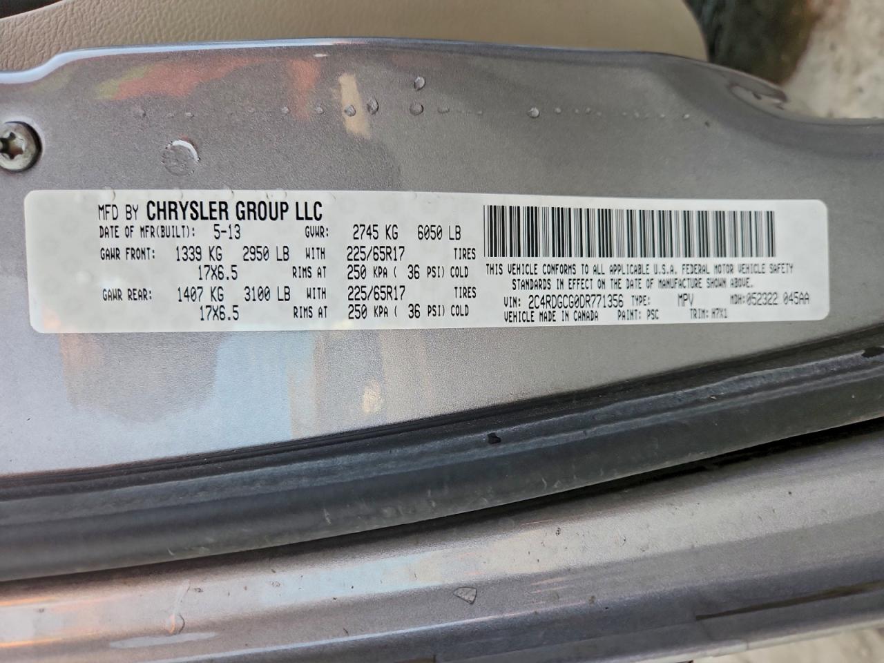 2013 Dodge Grand Caravan Sxt VIN: 2C4RDGCG0DR771356 Lot: 94186155