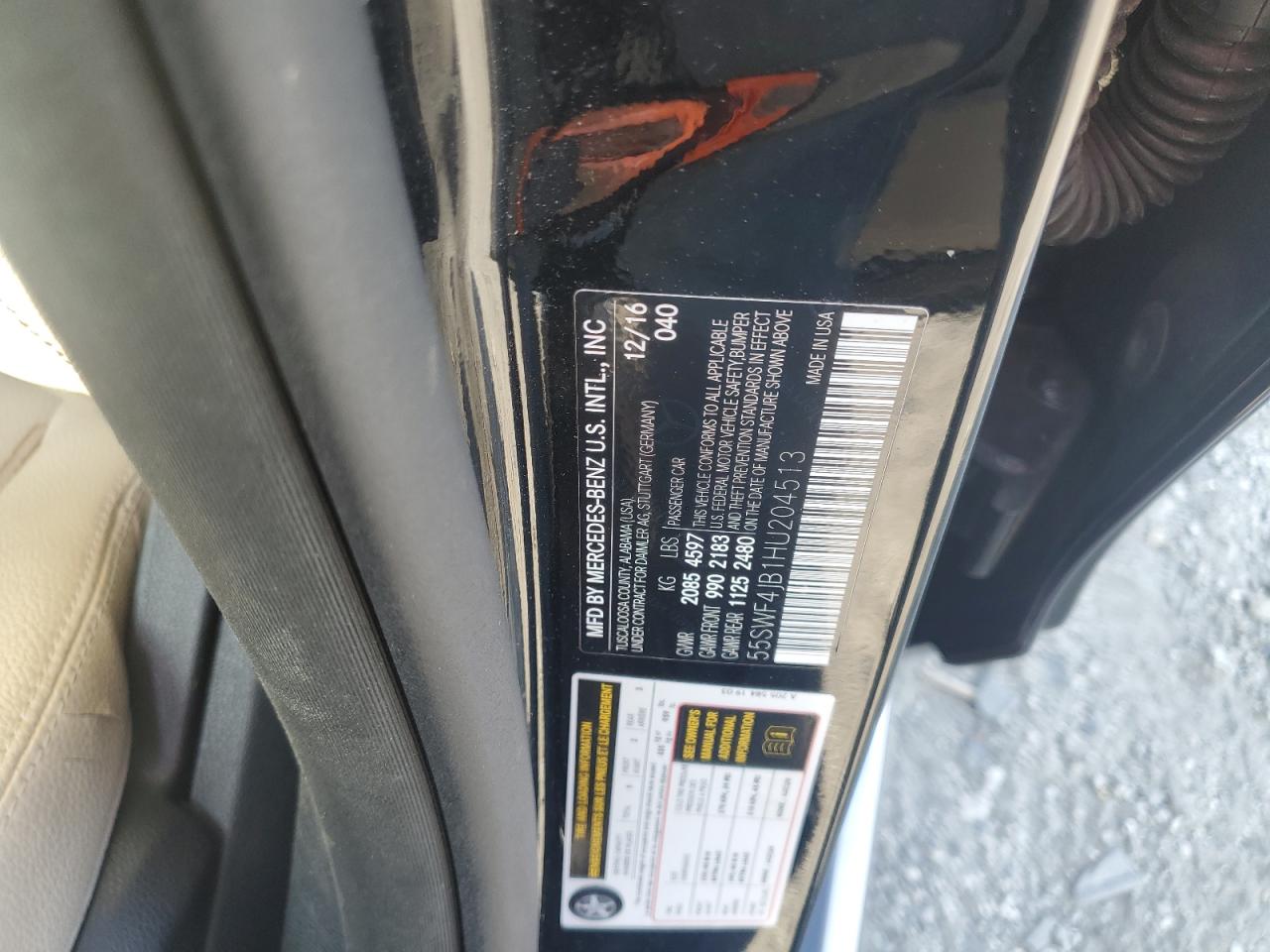 2017 Mercedes-Benz C 300 VIN: 55SWF4JB1HU204513 Lot: 93220665