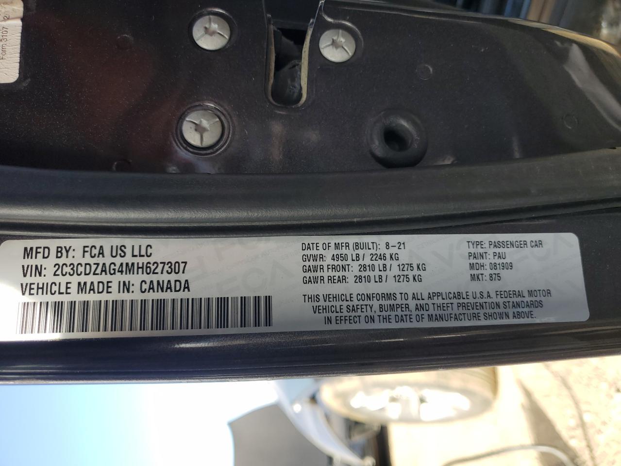 2021 Dodge Challenger Sxt VIN: 2C3CDZAG4MH627307 Lot: 91236955