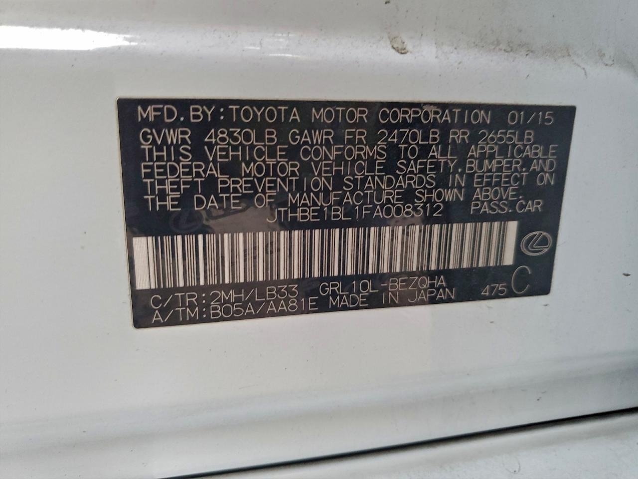 2015 Lexus Gs 350 VIN: JTHBE1BL1FA008312 Lot: 94136075