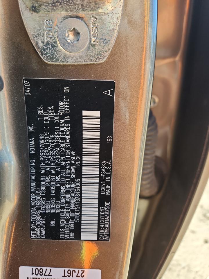 2007 Toyota Tundra Crewmax Sr5 VIN: 5TBET54137S454305 Lot: 91258525