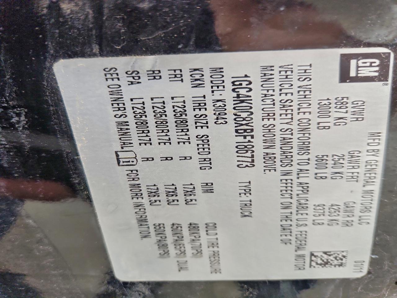 2011 Chevrolet Silverado K3500 Lt VIN: 1GC4K0C8XBF186773 Lot: 93043325