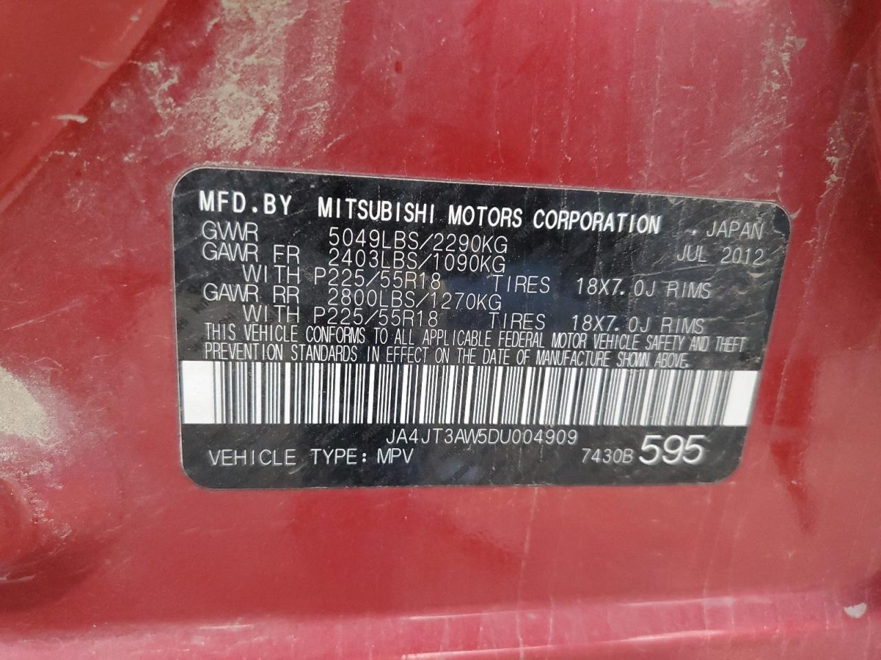 2013 Mitsubishi Outlander Se VIN: JA4JT3AW5DU004909 Lot: 92720995