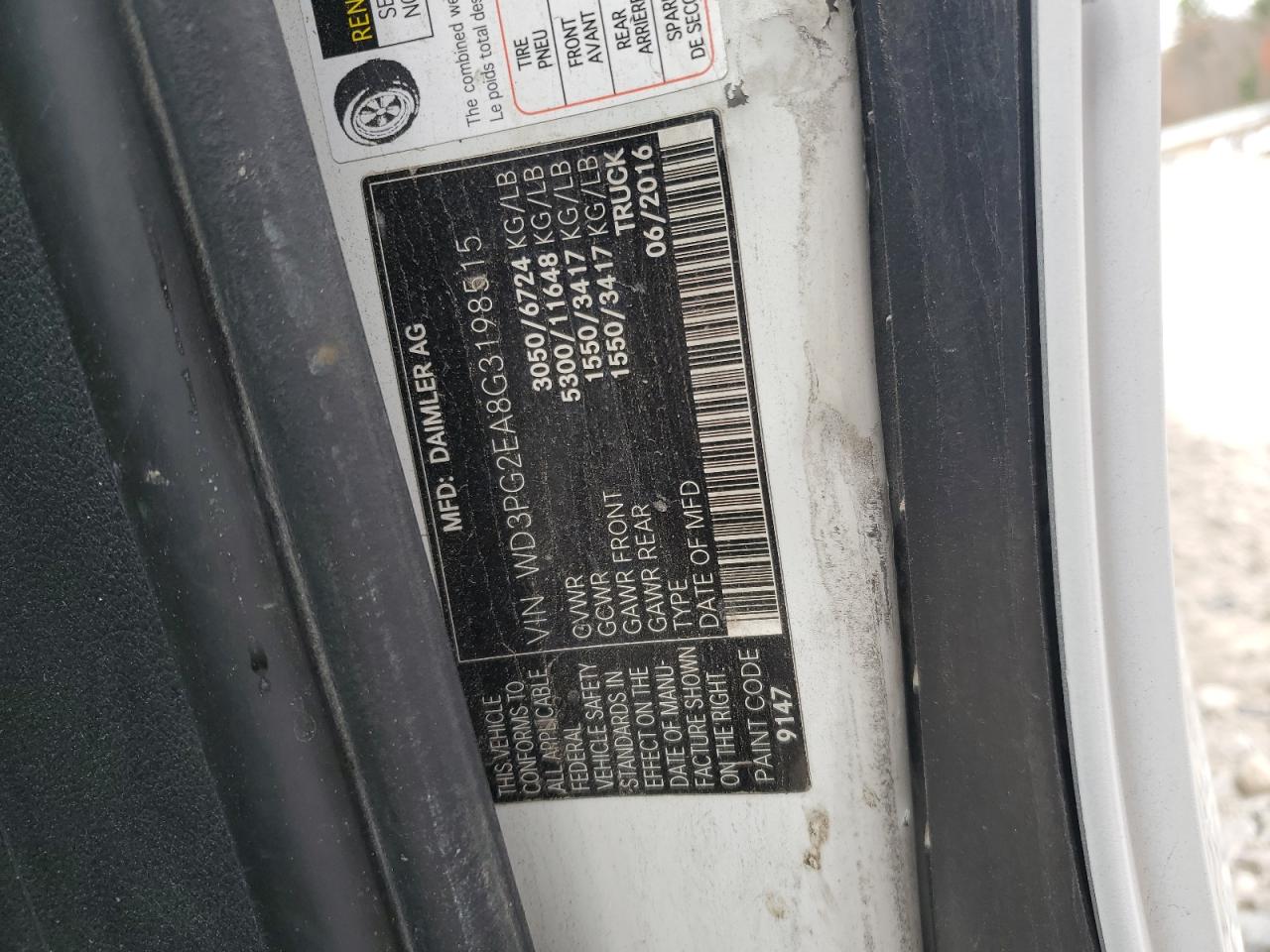 2016 Mercedes-Benz Metris VIN: WD3PG2EA8G3198515 Lot: 92526565