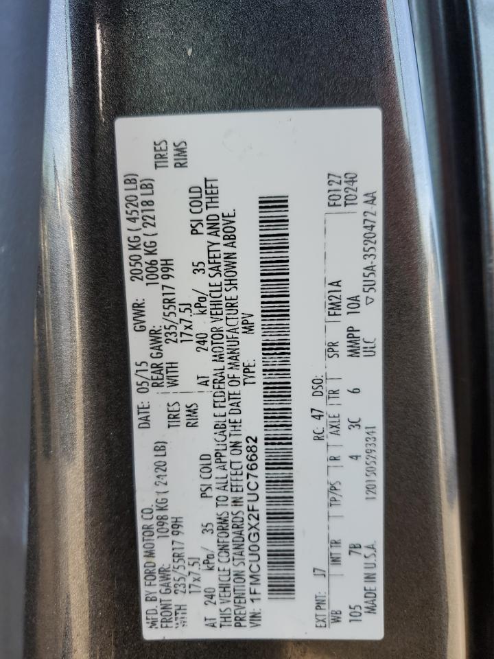 2015 Ford Escape Se VIN: 1FMCU0GX2FUC76682 Lot: 91940655