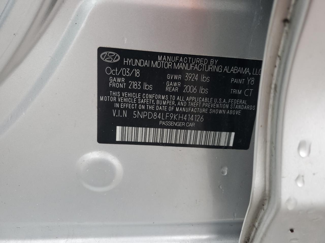 2019 Hyundai Elantra Sel VIN: 5NPD84LF9KH414126 Lot: 92819035