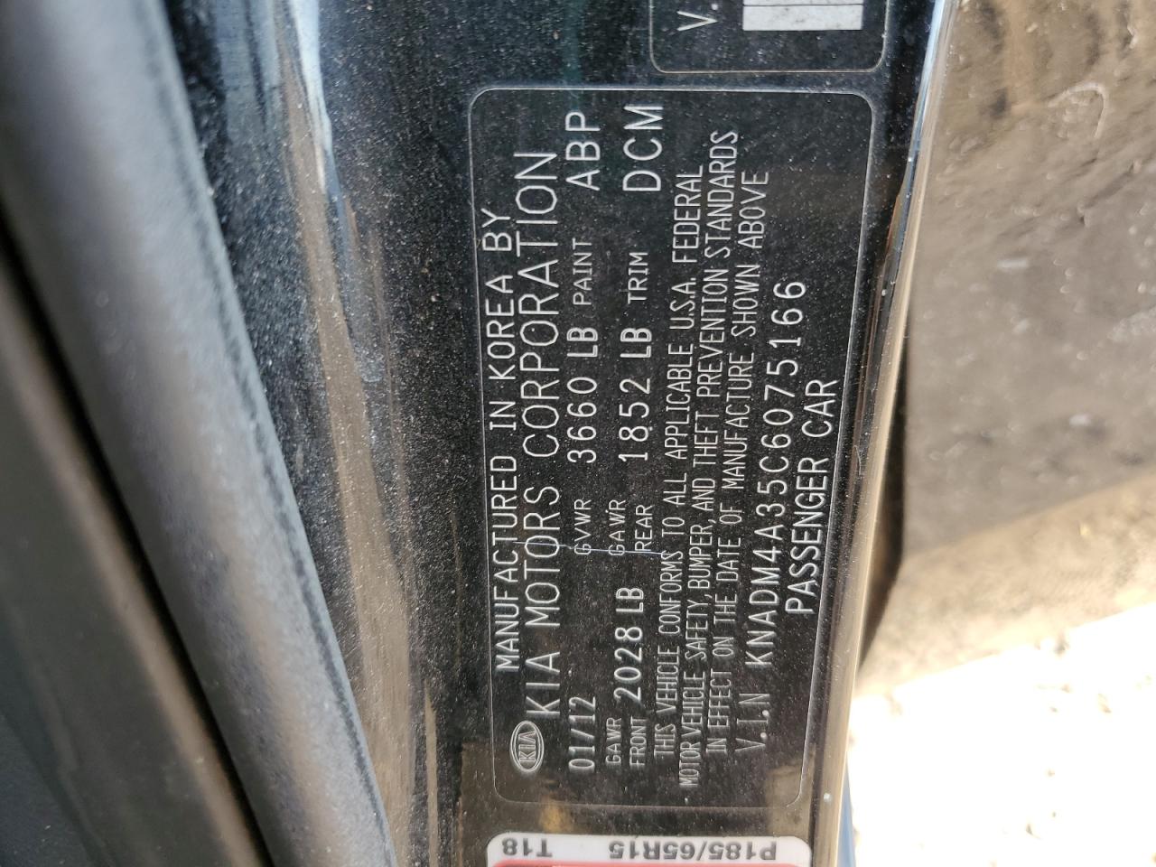 2012 Kia Rio Lx VIN: KNADM4A35C6075166 Lot: 93045115