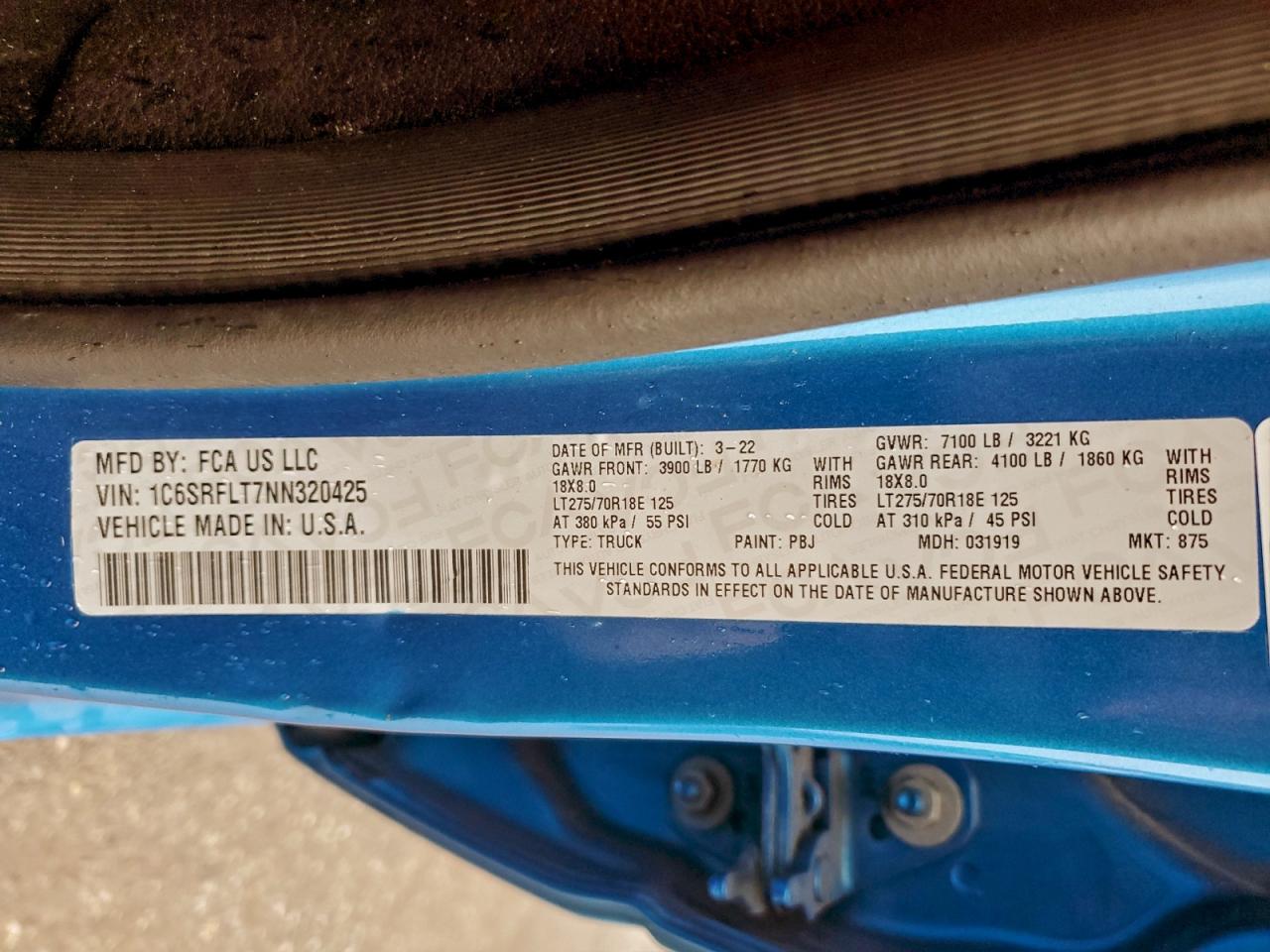 2022 Ram 1500 Rebel VIN: 1C6SRFLT7NN320425 Lot: 94128645