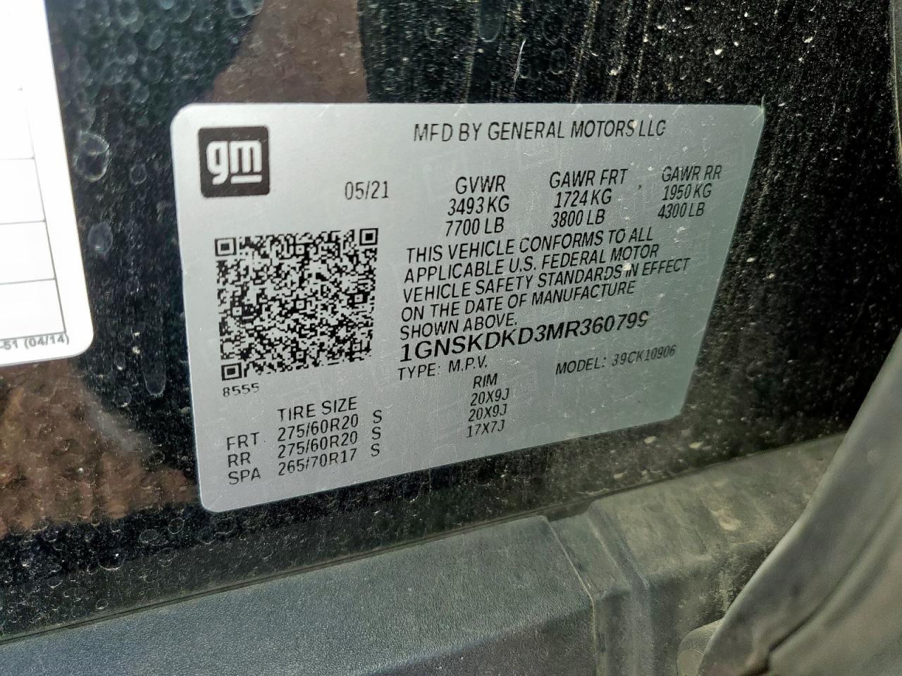2021 Chevrolet Suburban K1500 Z71 VIN: 1GNSKDKD3MR360799 Lot: 91414035