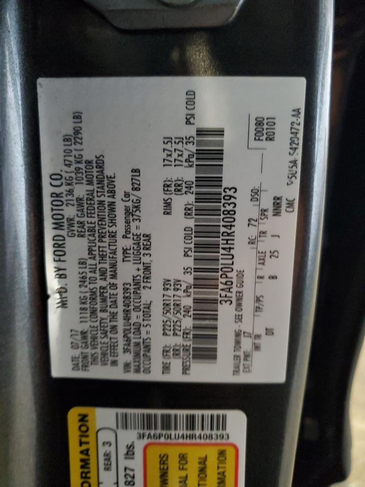 2017 Ford Fusion Se Hybrid VIN: 3FA6P0LU4HR408393 Lot: 91481595