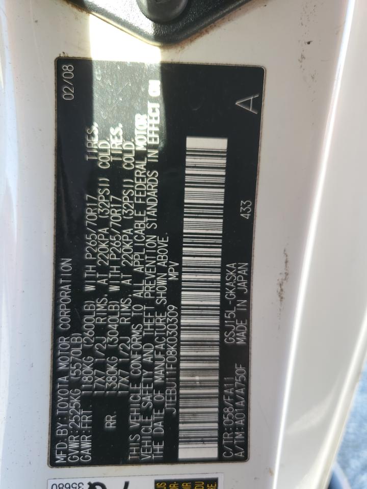 2008 Toyota Fj Cruiser VIN: JTEBU11F08K030309 Lot: 91603295