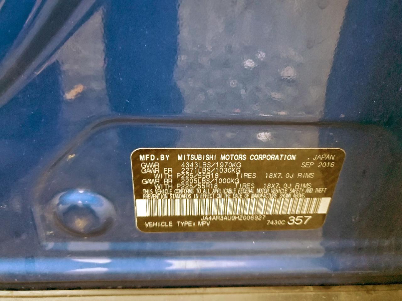 2017 Mitsubishi Outlander Sport Es VIN: JA4AR3AU9HZ006927 Lot: 93559095