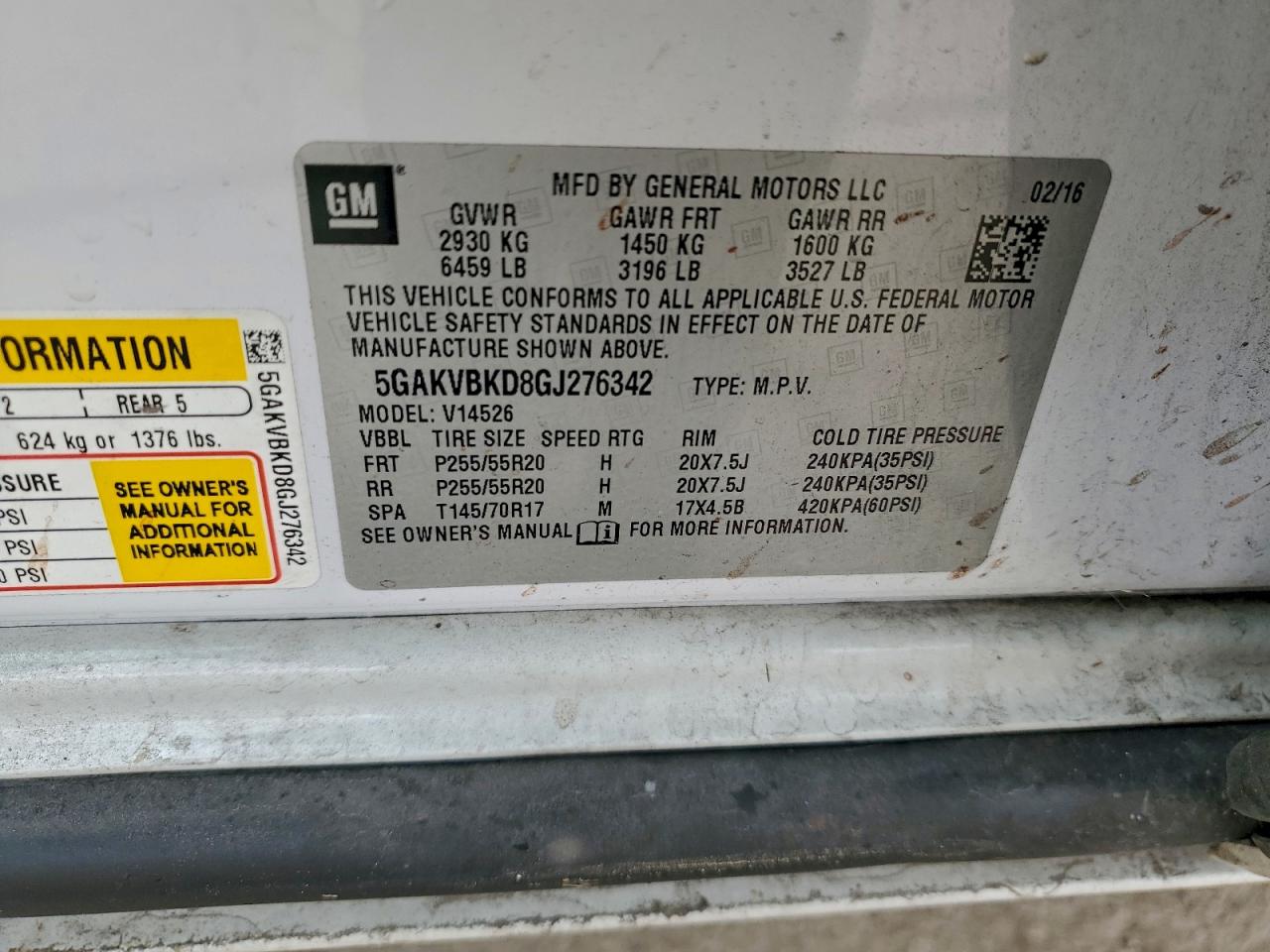 2016 Buick Enclave VIN: 5GAKVBKD8GJ276342 Lot: 94514205