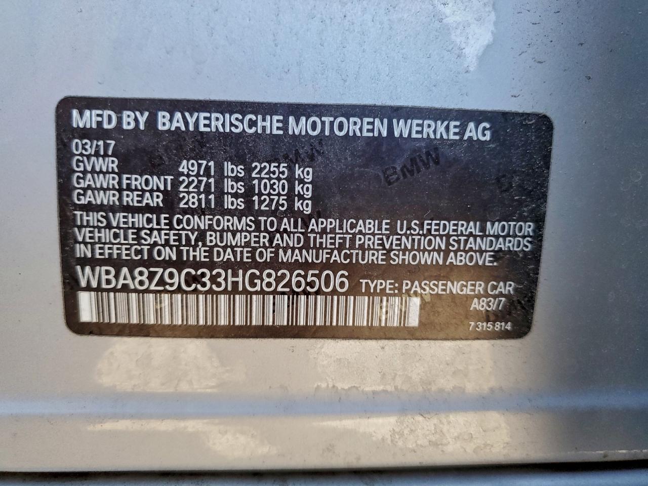 2017 BMW 330 Xigt VIN: WBA8Z9C33HG826506 Lot: 94389975