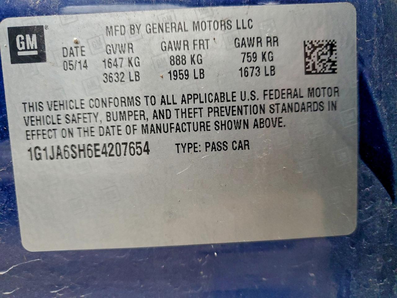 2014 Chevrolet Sonic Ls VIN: 1G1JA6SH6E4207654 Lot: 94732655