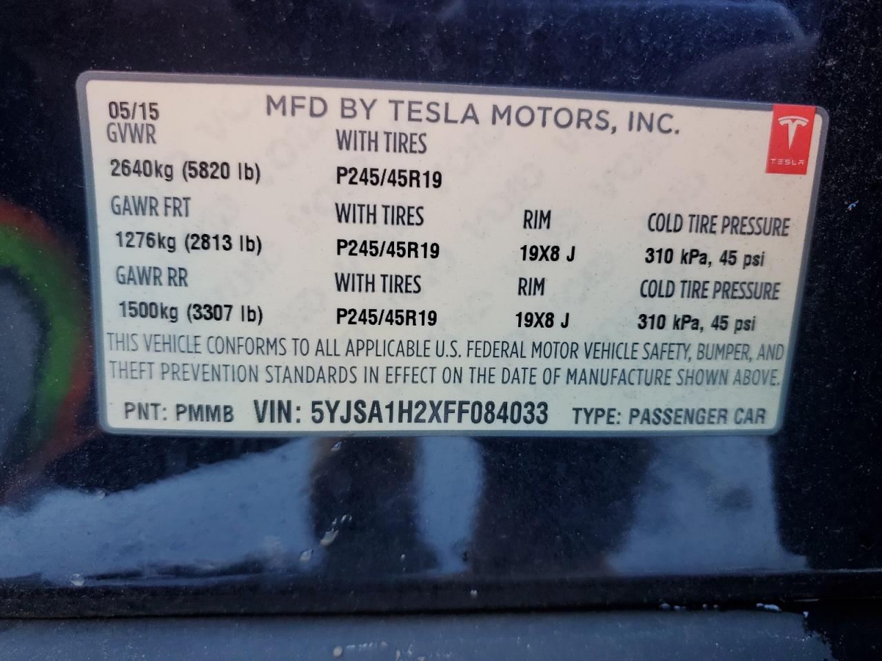 2015 Tesla Model S 85D VIN: 5YJSA1H2XFF084033 Lot: 89704805