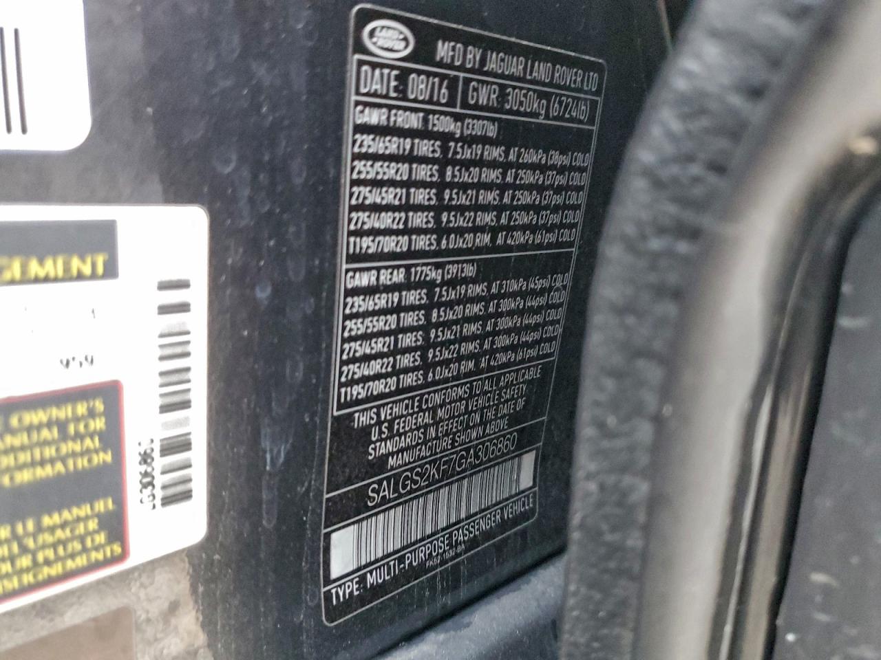 2016 Land Rover Range Rover Hse VIN: SALGS2KF7GA306860 Lot: 93417145