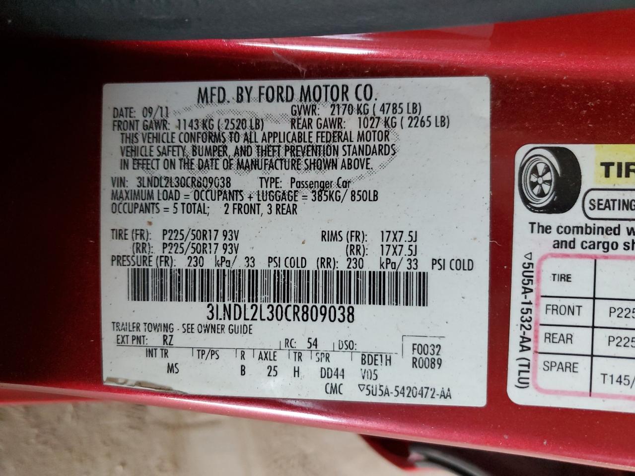 2012 Lincoln Mkz Hybrid VIN: 3LNDL2L30CR809038 Lot: 93026545