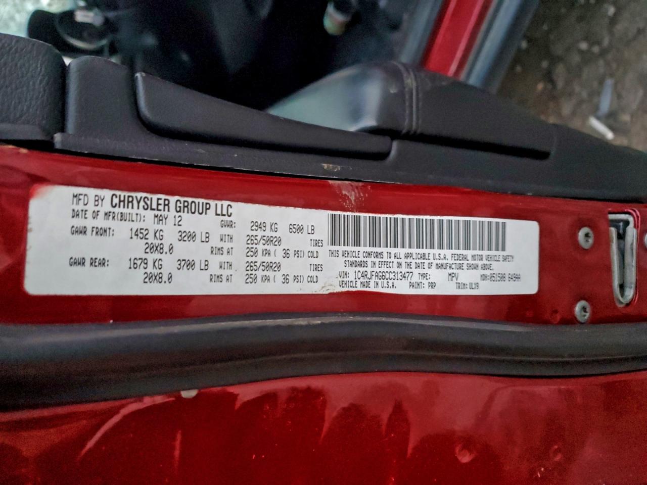 2012 Jeep Grand Cherokee Laredo VIN: 1C4RJFAG6CC313477 Lot: 94263225