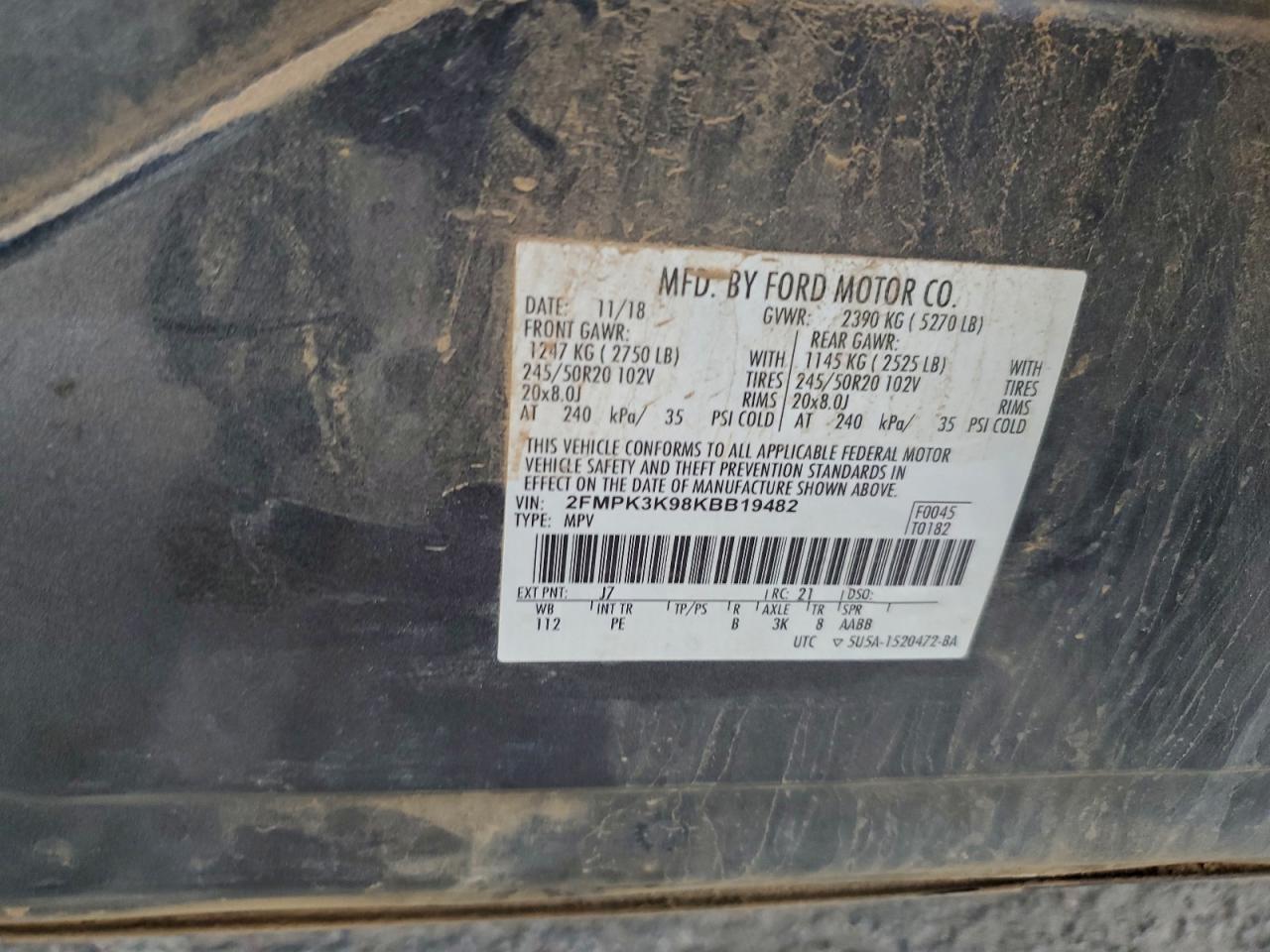 2019 Ford Edge Titanium VIN: 2FMPK3K98KBB19482 Lot: 94245545