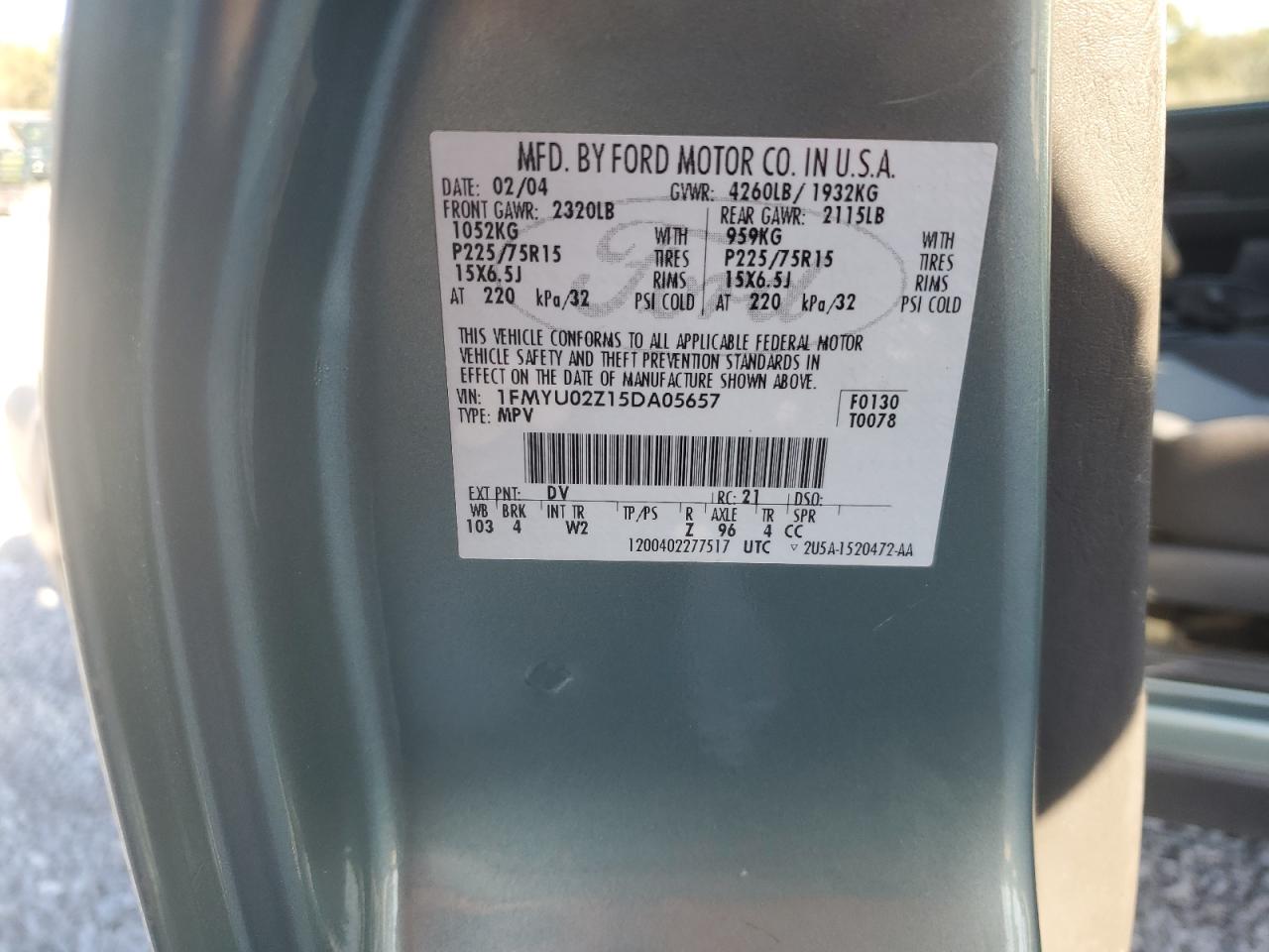 2005 Ford Escape Xls VIN: 1FMYU02Z15DA05657 Lot: 92916685