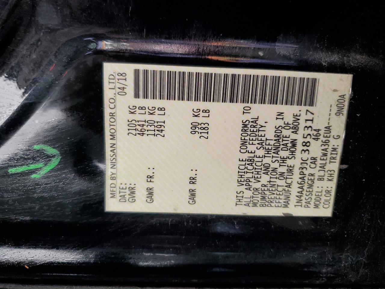 2018 Nissan Maxima 3.5S VIN: 1N4AA6AP3JC385317 Lot: 92611395