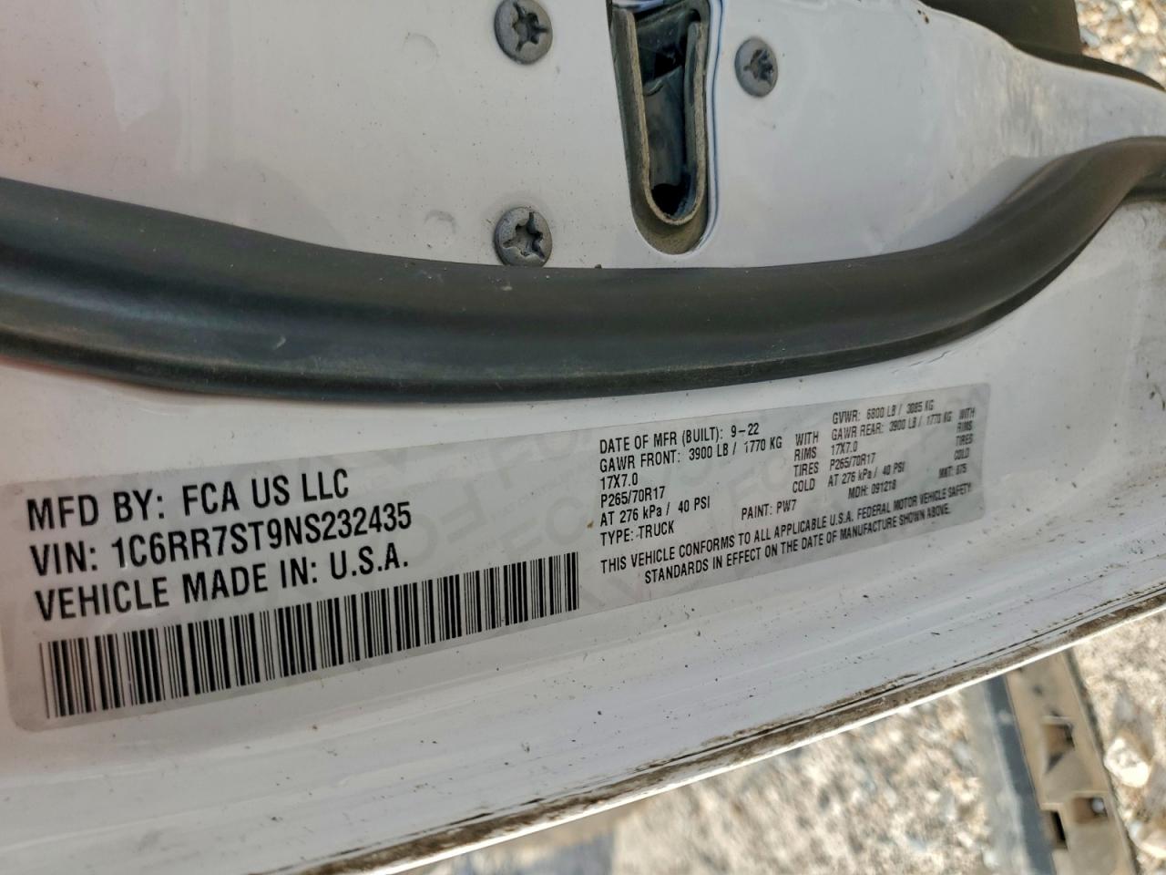 2022 Ram 1500 Classic Tradesman VIN: 1C6RR7ST9NS232435 Lot: 93976575