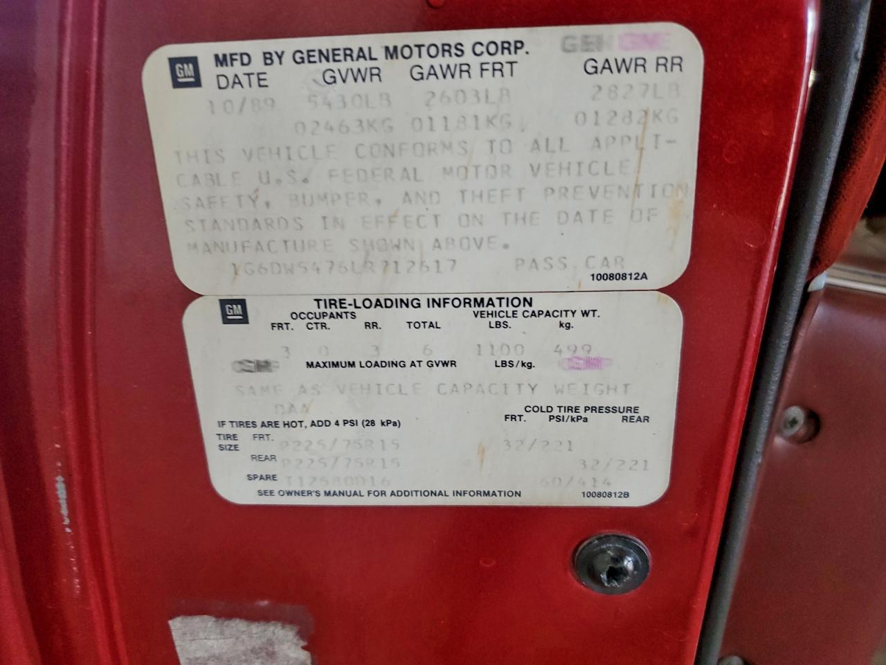 1990 Cadillac Brougham VIN: 1G6DW5476LR712617 Lot: 94409175