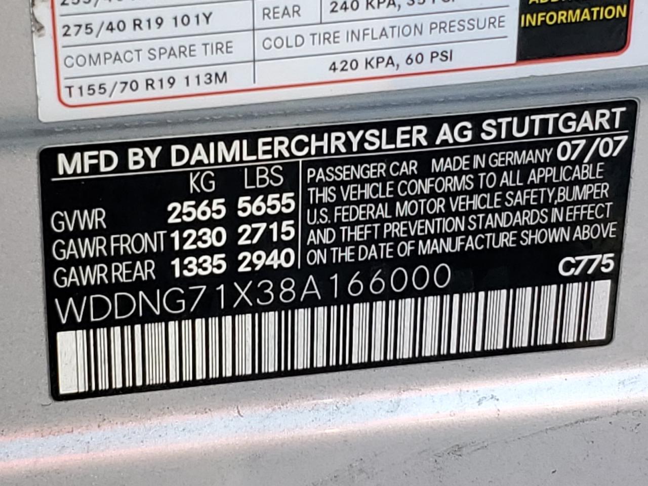 2008 Mercedes-Benz S 550 VIN: WDDNG71X38A166000 Lot: 90752185