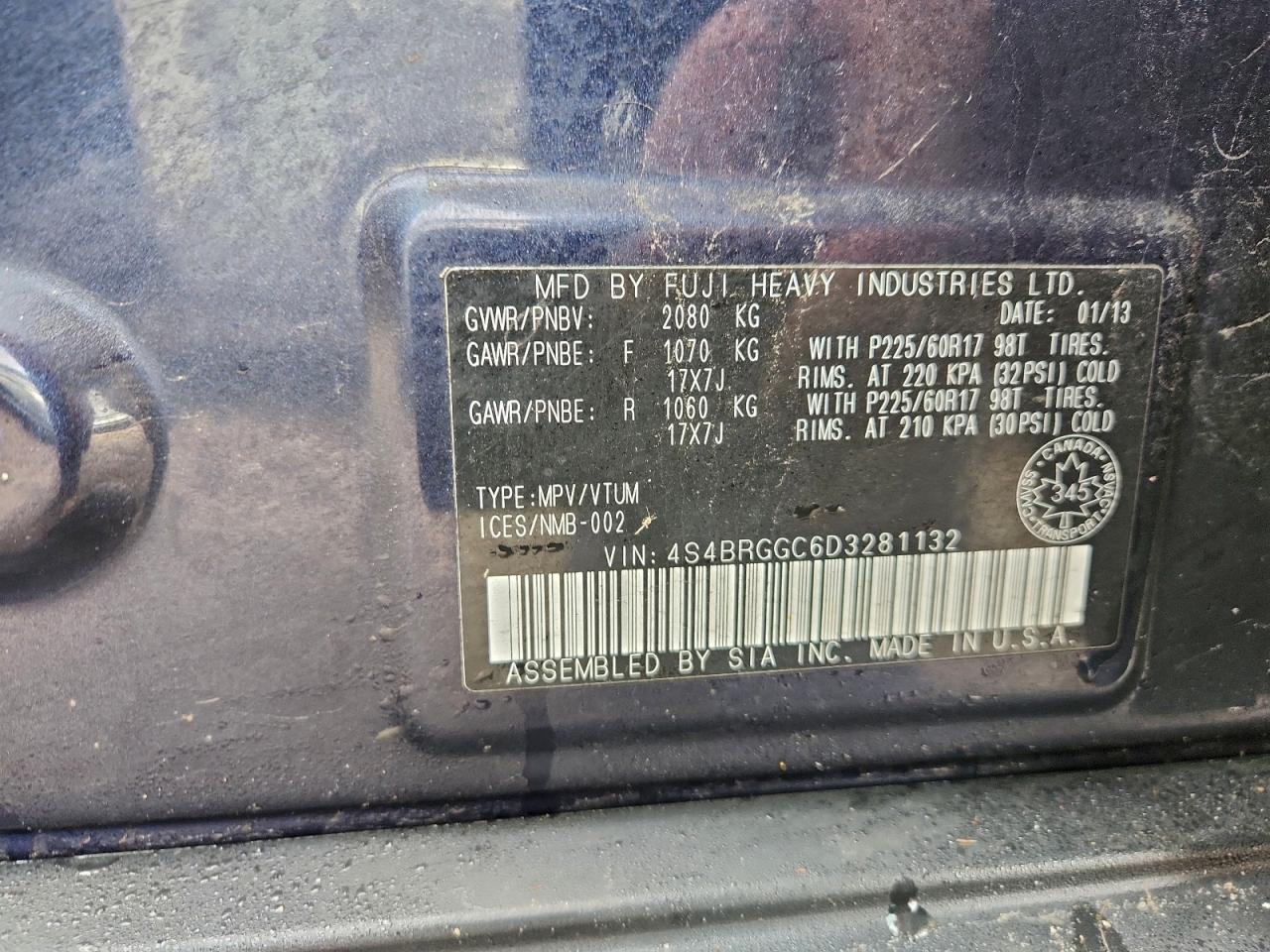 2013 Subaru Outback 2.5I Premium VIN: 4S4BRGGC6D3281132 Lot: 93516385