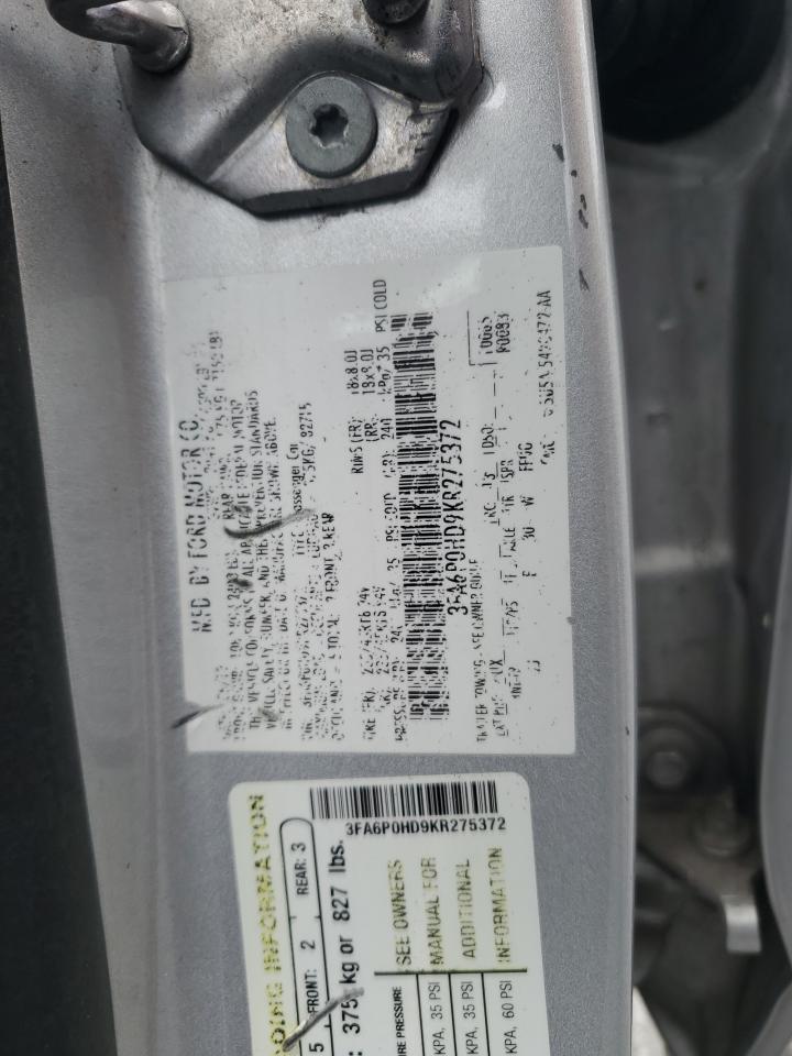 2019 Ford Fusion Se VIN: 3FA6P0HD9KR275372 Lot: 93276225