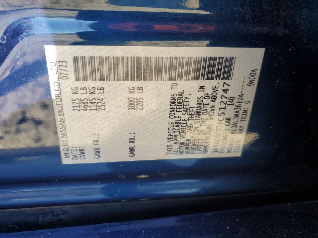 2023 Nissan Maxima Sv VIN: 1N4AA6CV1PC512747 Lot: 92447755