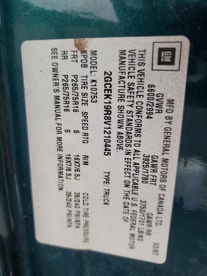1997 Chevrolet Gmt-400 K1500 VIN: 2GCEK19R8V1210445 Lot: 91838485