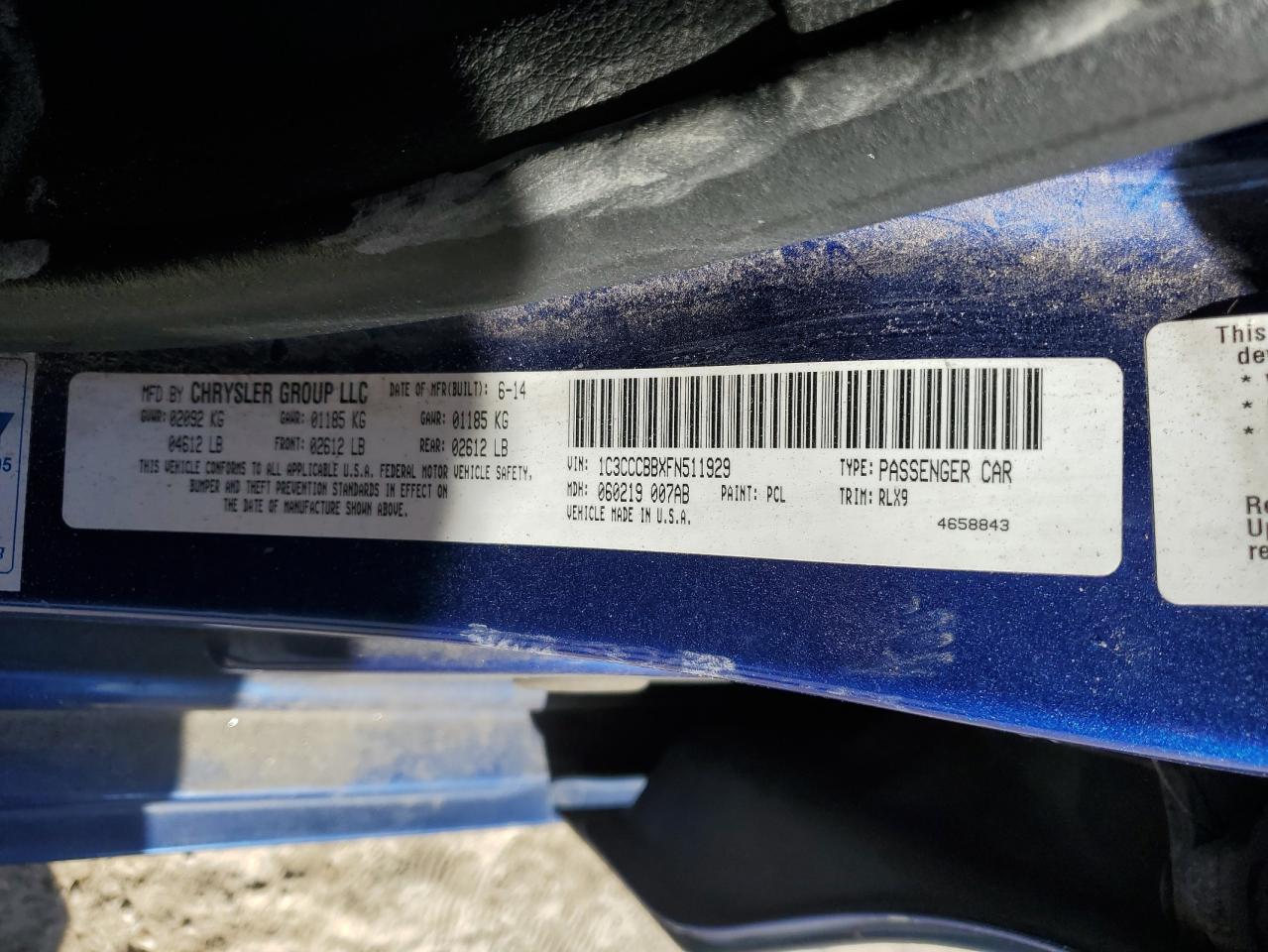 2015 Chrysler 200 S VIN: 1C3CCCBBXFN511929 Lot: 92461555