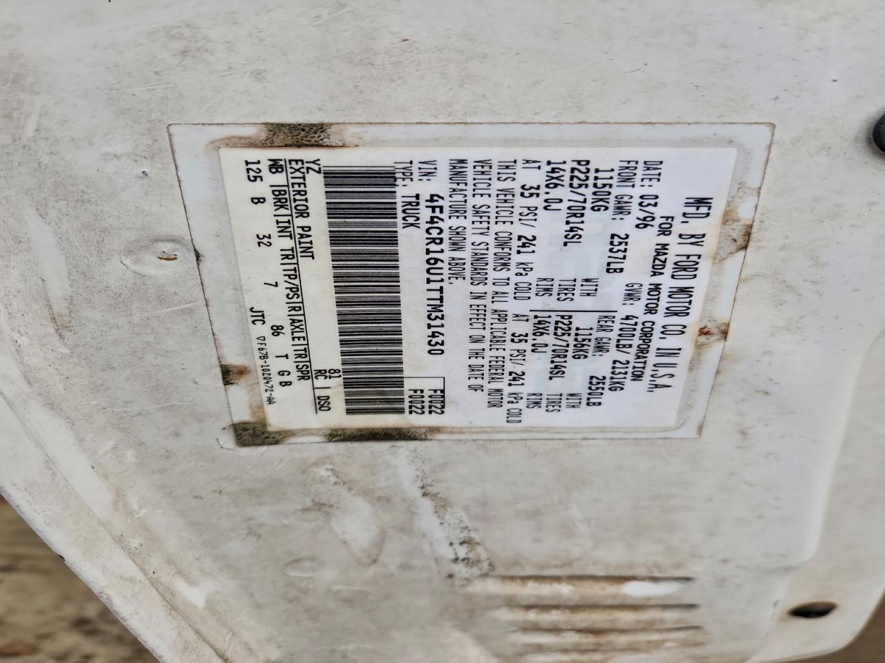 1996 Mazda B3000 Cab Plus VIN: 4F4CR16U1TTM31430 Lot: 93704995