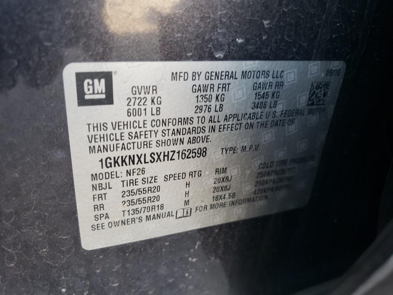 2017 GMC Acadia Denali VIN: 1GKKNXLSXHZ162598 Lot: 91654755