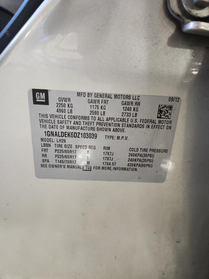 2013 Chevrolet Equinox Lt VIN: 1GNALDEK6DZ103039 Lot: 93038015