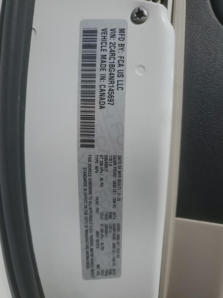 2022 Chrysler Pacifica Touring L VIN: 2C4RC1BG4NR145697 Lot: 91916335