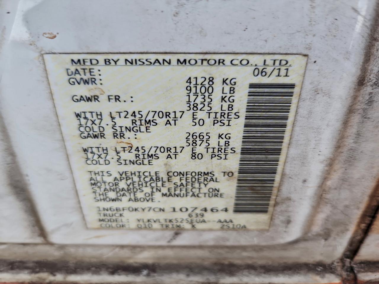 2012 Nissan Nv 1500 VIN: 1N6BF0KY7CN107464 Lot: 93770615